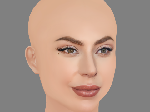 Lady Gaga Head - No Hair - Low poly head for game 3D Model