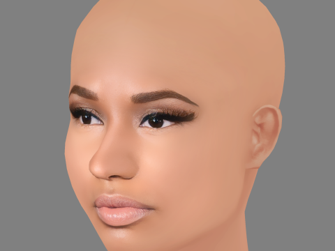 Nicki Minaj Head - No Hair - Low poly head for game 3D Model