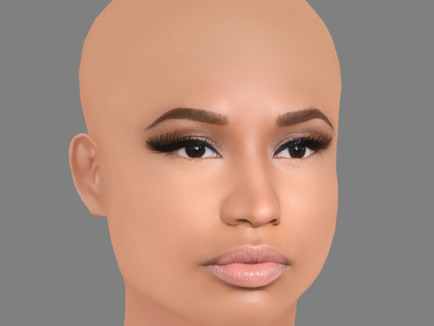 Nicki Minaj Head - No Hair - Low poly head for game 3D Model