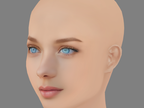 Beautiful Girl Head 09 - No Hair - Low poly head for game 3D Model