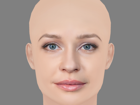 Yuliya Peresild 헤드 - 머리카락 없음 - 게임용 로우 폴리 헤드 3D 모델
