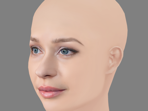 Yuliya Peresild 헤드 - 머리카락 없음 - 게임용 로우 폴리 헤드 3D 모델