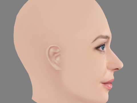 Yuliya Peresild 헤드 - 머리카락 없음 - 게임용 로우 폴리 헤드 3D 모델