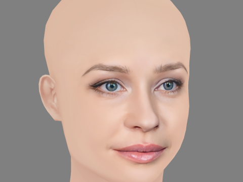 Yuliya Peresild 헤드 - 머리카락 없음 - 게임용 로우 폴리 헤드 3D 모델