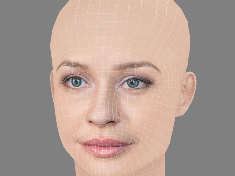 Yuliya Peresild 헤드 - 머리카락 없음 - 게임용 로우 폴리 헤드 3D 모델