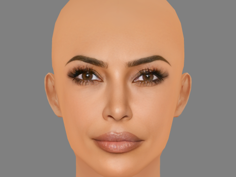 Kim Kardashian Head - No Hair - Low poly head for game 3D Model