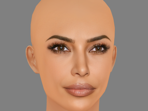 Kim Kardashian Head - No Hair - Low poly head for game 3D Model