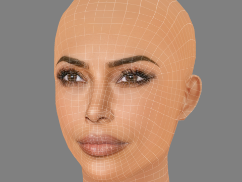 Kim Kardashian Head - No Hair - Low poly head for game 3D Model