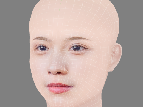 Kawaei Rina Head - No Hair - Low poly head for game 3D 모델