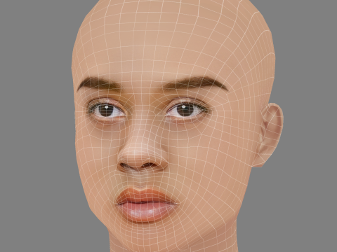 Ama Lou Head - No Hair - 게임용 로우 폴리 헤드 3D 모델