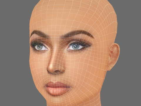 Amara La Negra ヘッド - 髪なし - ゲーム用の低ポリヘッド 3Dモデル