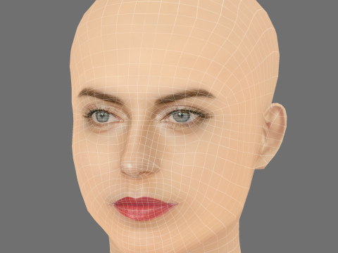 Antje Traue Head - Saçsız - Oyun için düşük poli kafa 3D Model