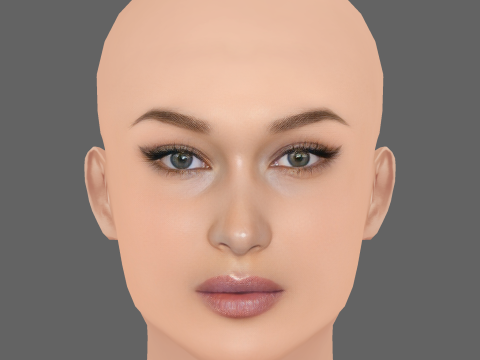 Bella Hadid Head - Tanpa Rambut - Kepala poli rendah untuk permainan Model 3D