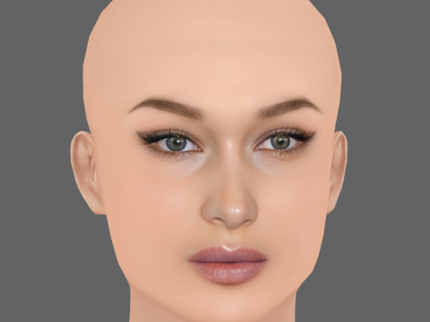 Bella Hadid Head - Tanpa Rambut - Kepala poli rendah untuk permainan Model 3D