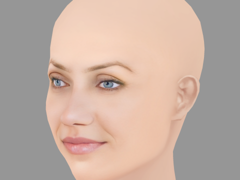 キャメロン・ディアスの頭 - 髪なし - ゲーム用の低ポリ頭 3Dモデル