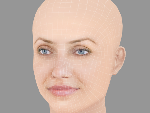 キャメロン・ディアスの頭 - 髪なし - ゲーム用の低ポリ頭 3Dモデル