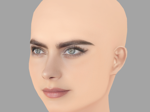 Cabeza de Cara Delevingne - Sin pelo - Cabeza de baja poli para juego Modelo 3D