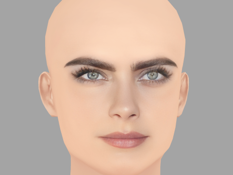 Cabeza de Cara Delevingne - Sin pelo - Cabeza de baja poli para juego Modelo 3D