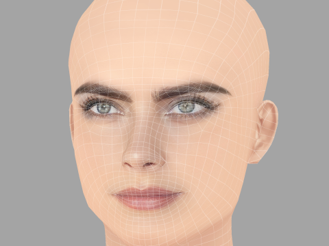 Cabeza de Cara Delevingne - Sin pelo - Cabeza de baja poli para juego Modelo 3D
