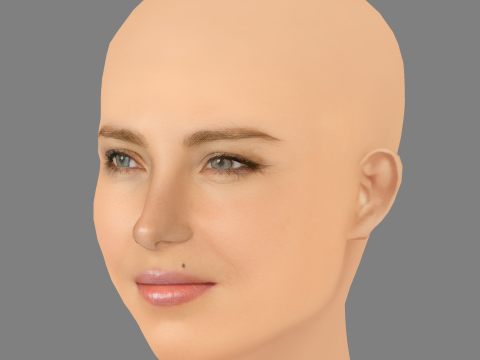 Elsa Pataky Head - No Hair - Laag poly hoofd voor wild 3D Model