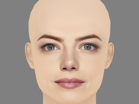 艾玛·斯通头 - 无头发 - 游戏用低聚头 3D 模型