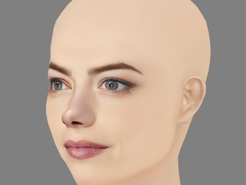 艾玛·斯通头 - 无头发 - 游戏用低聚头 3D 模型
