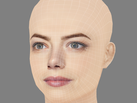 艾玛·斯通头 - 无头发 - 游戏用低聚头 3D 模型