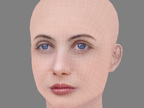 Emmanuelle Beart Head - Tanpa Rambut - Kepala poli rendah untuk permainan Model 3D