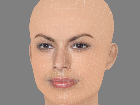 エヴァ・メンデスの頭 - 髪なし - ゲーム用の低ポリ頭 3Dモデル