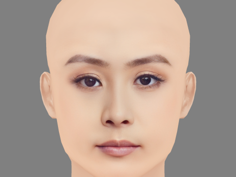 Głowa Fala Chen - Bez włosów - Głowa Low Poly do gry Model 3D