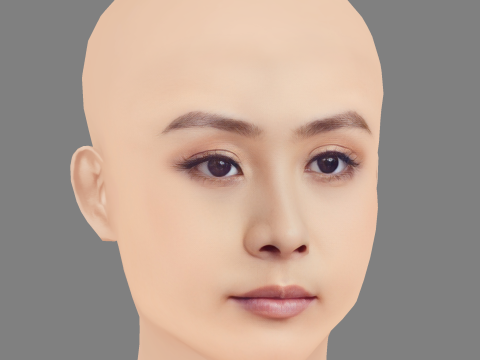Głowa Fala Chen - Bez włosów - Głowa Low Poly do gry Model 3D