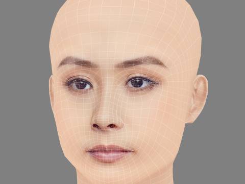 Głowa Fala Chen - Bez włosów - Głowa Low Poly do gry Model 3D