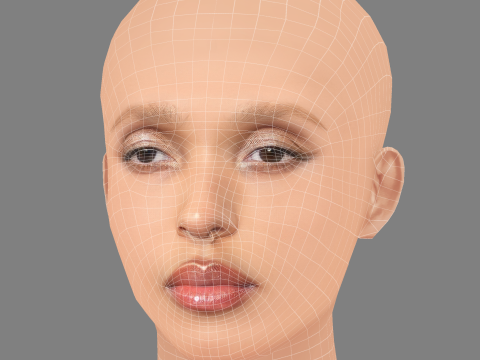 FKA ツイッグス ヘッド - 髪なし - ゲーム用の低ポリ頭 3Dモデル