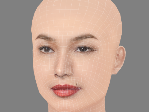 Gemma Chan Head - No Hair - Low poly head for game 3D Model