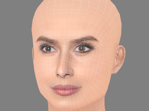 ヒラリア ボールドウィン ヘッド - 髪なし - ゲーム用の低ポリ頭 3Dモデル