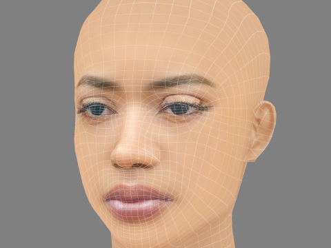 Jean Deaux Head - Saçsız - Oyun için düşük poli kafa 3D Model