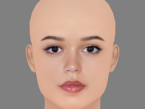 Jenna Ortega Kafa - Saçsız - Oyun için düşük poli kafa 3D Model