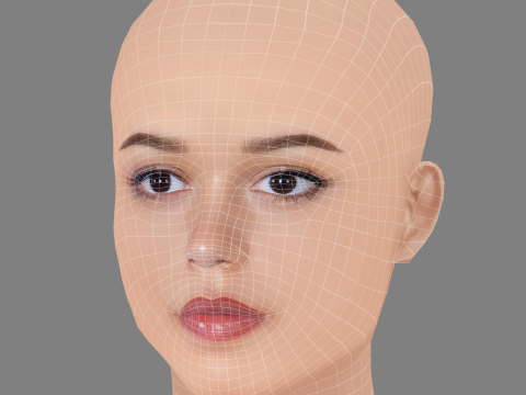Jenna Ortega Kafa - Saçsız - Oyun için düşük poli kafa 3D Model