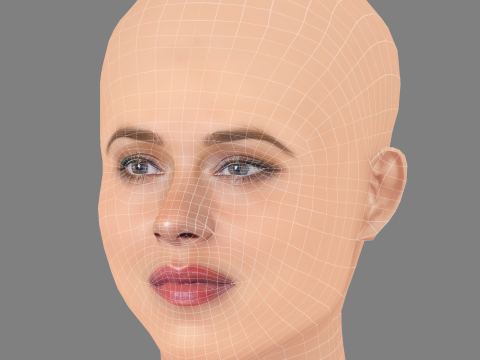 Jennifer Garner Head - No Hair - Low poly head for game 3D Model