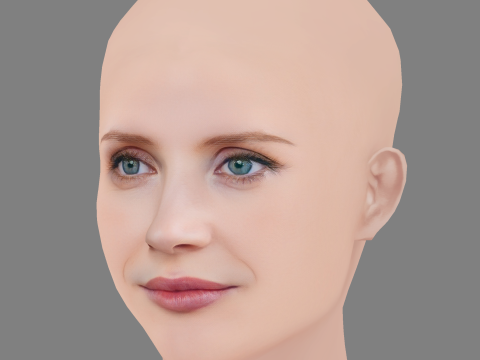 Jessica Chastain Head - No Hair - Laag poly hoofd voor wild 3D Model