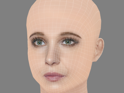 朱诺·坦普尔头 - 无头发 - 低聚游戏头 3D 模型