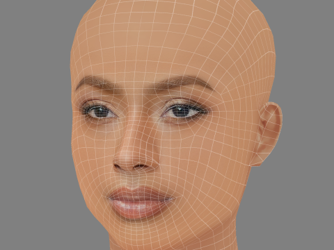 Justine Skye Head - 无头发 - 低聚游戏头 3D 模型