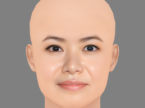 Katie Leung Head - 无头发 - 低聚游戏头 3D 模型
