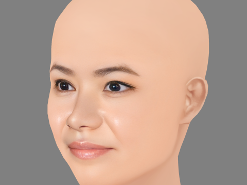 Katie Leung Head - 无头发 - 低聚游戏头 3D 模型