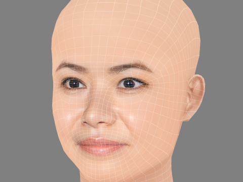 Katie Leung Head - 无头发 - 低聚游戏头 3D 模型