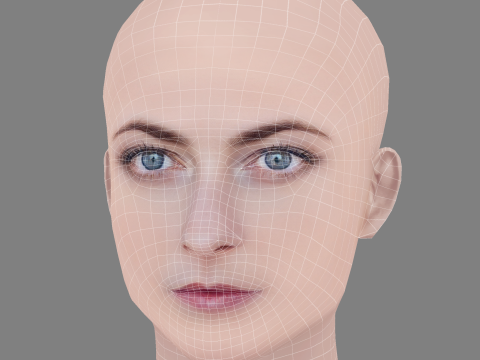 Lara Pulver ヘッド - 髪なし - ゲーム用の低ポリヘッド 3Dモデル