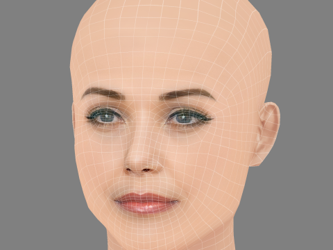 Leslie Bibb Head - 无头发 - 低聚游戏头 3D 模型