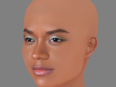 Letitia Wright 頭 - 髪なし - ゲーム用の低ポリ頭 3Dモデル