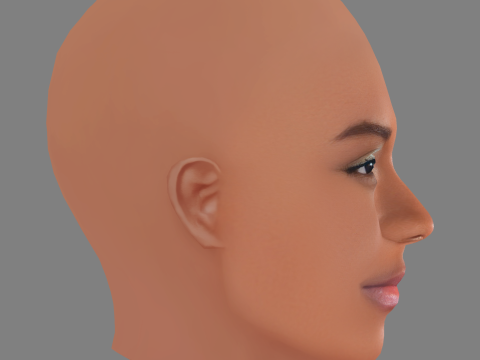 Letitia Wright 頭 - 髪なし - ゲーム用の低ポリ頭 3Dモデル