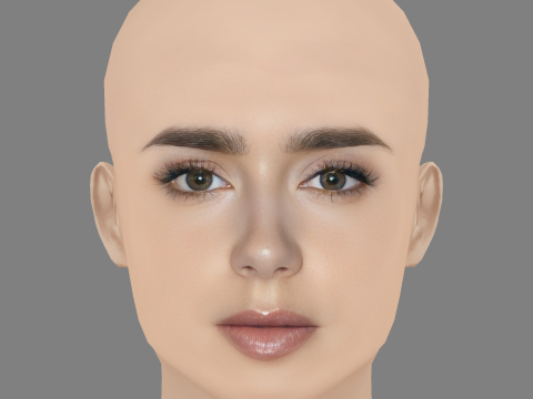 Testa di Lily Collins - Senza capelli - Testa in polietilene bassa per il gioco Modello 3D